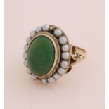 Gold ring with jade and pearls