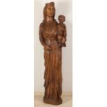 14th - 15th century woodcarved Madonna, H 147 cm.