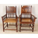 Two rare chairs with intarsia