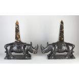 2 Marble rhinoceroses with obelisks