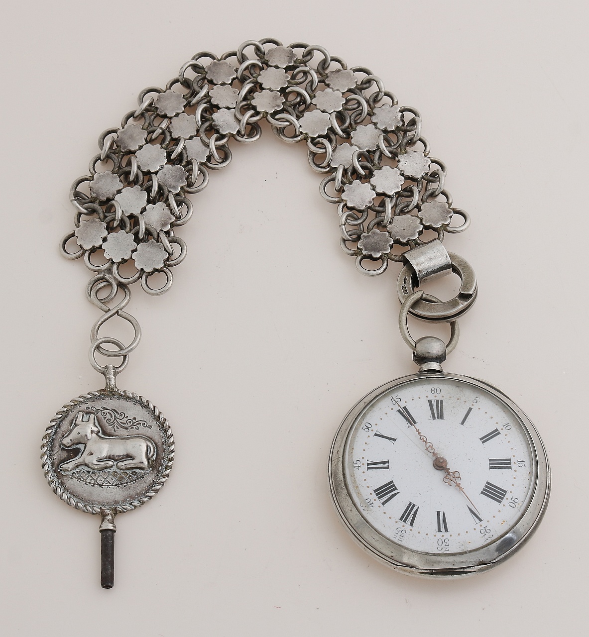 Silver men's watch with chatelaine