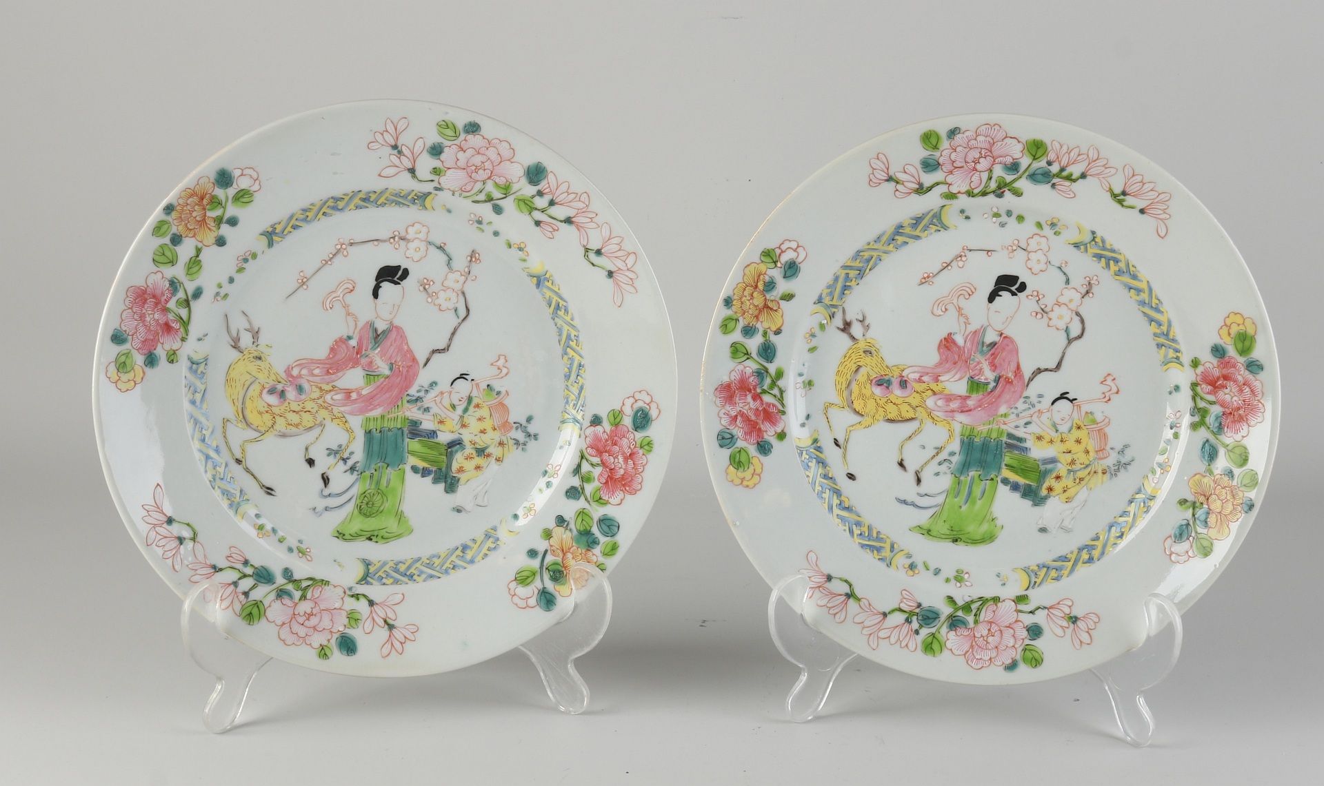 Two Chinese Family Rose plates Ø 22.5 cm.