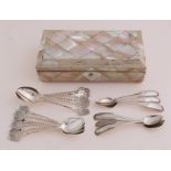 Mother of pearl box with silver spoons