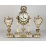 Antique French mantel clock + vases