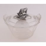 Crystal butter dish with silverware