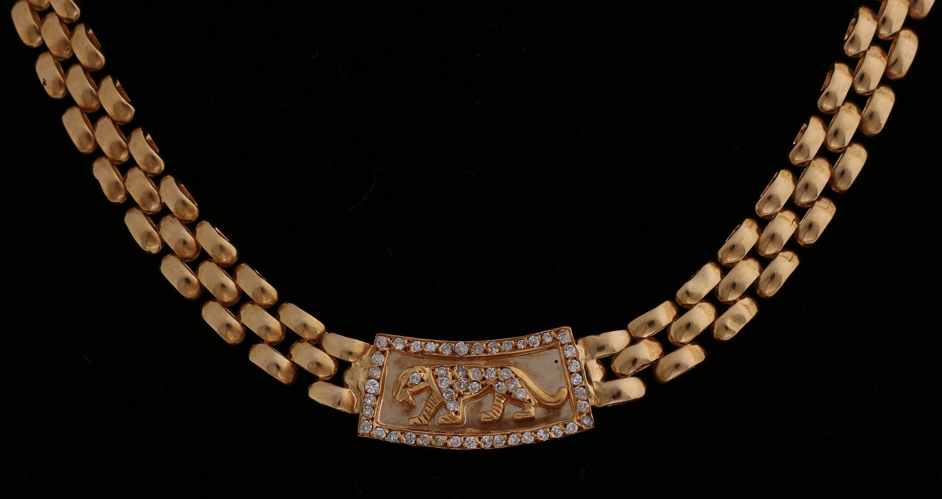 Yellow gold necklace with panther and diamond - Image 2 of 2