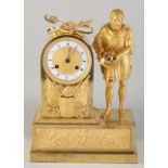 Fire-gilt mantel clock, Man with helmet