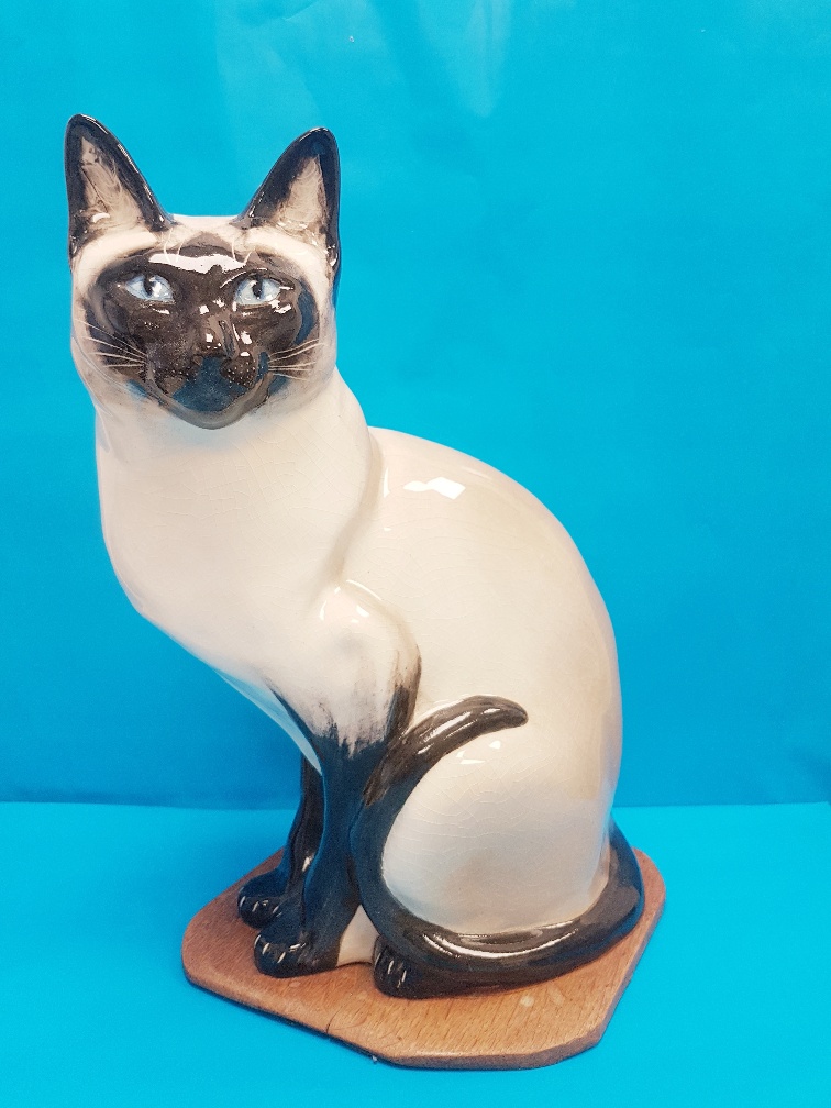 Rare Vintage 1960s Seneshall Pottery Seated Persian Cat, approximately 15 inches in height