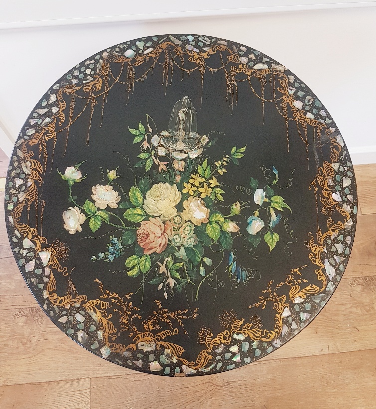 Georgian Tilt Top Table with Floral Decoration and Mother of Pearl Inserts