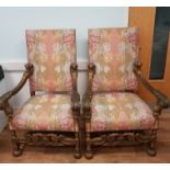 Pair of Excellent Large Continental Walnut Throne Armchairs