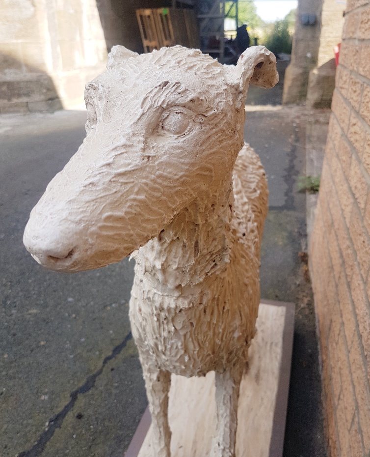 Lifesize Ceramic Sculpture of Lurcher Dog on Rectangular Base