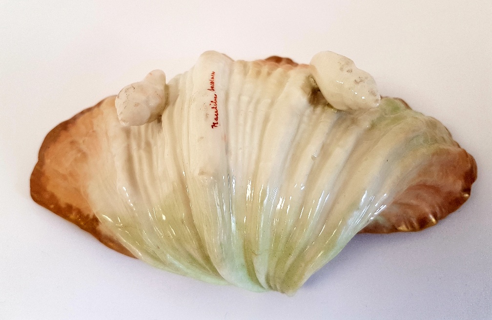 Nautilus Pottery Porcelain Oyster Shell with painted makers mark, produced in Glasgow 1900 - Image 3 of 3