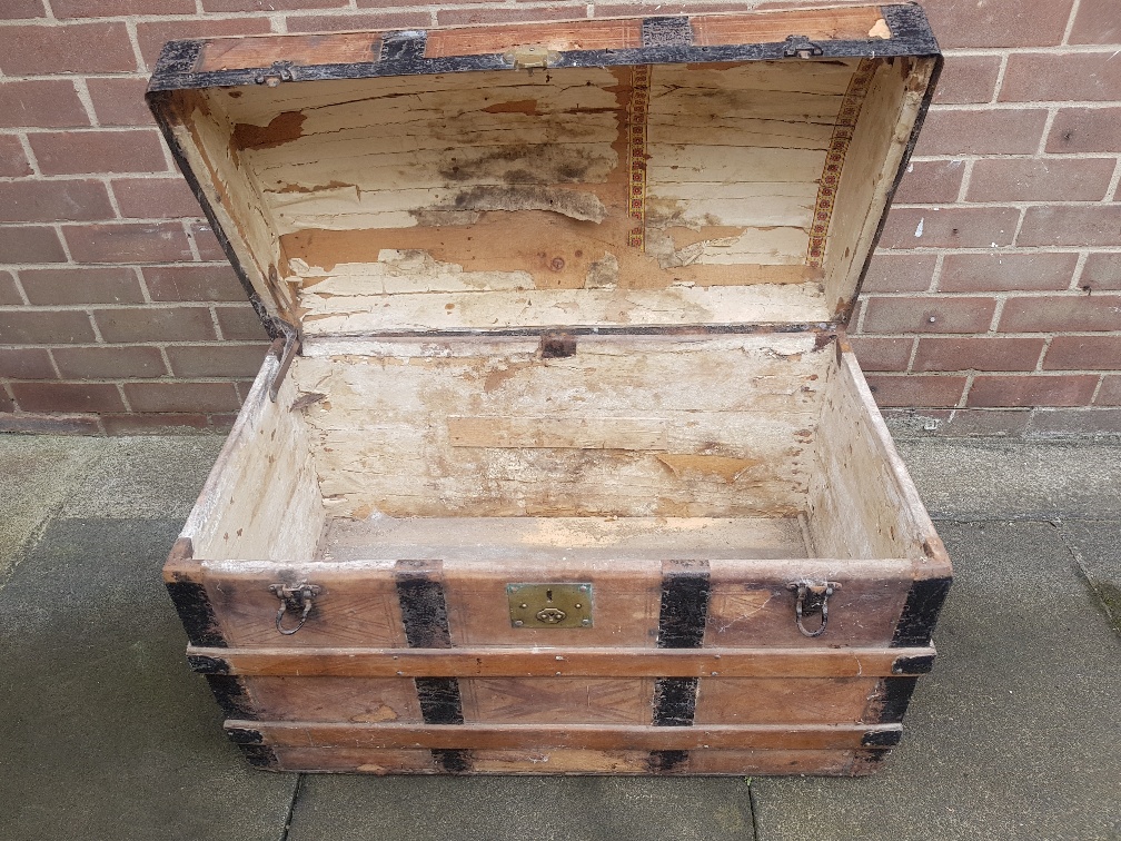 A large metal bound domed sea chest for refurbishment - Image 2 of 3
