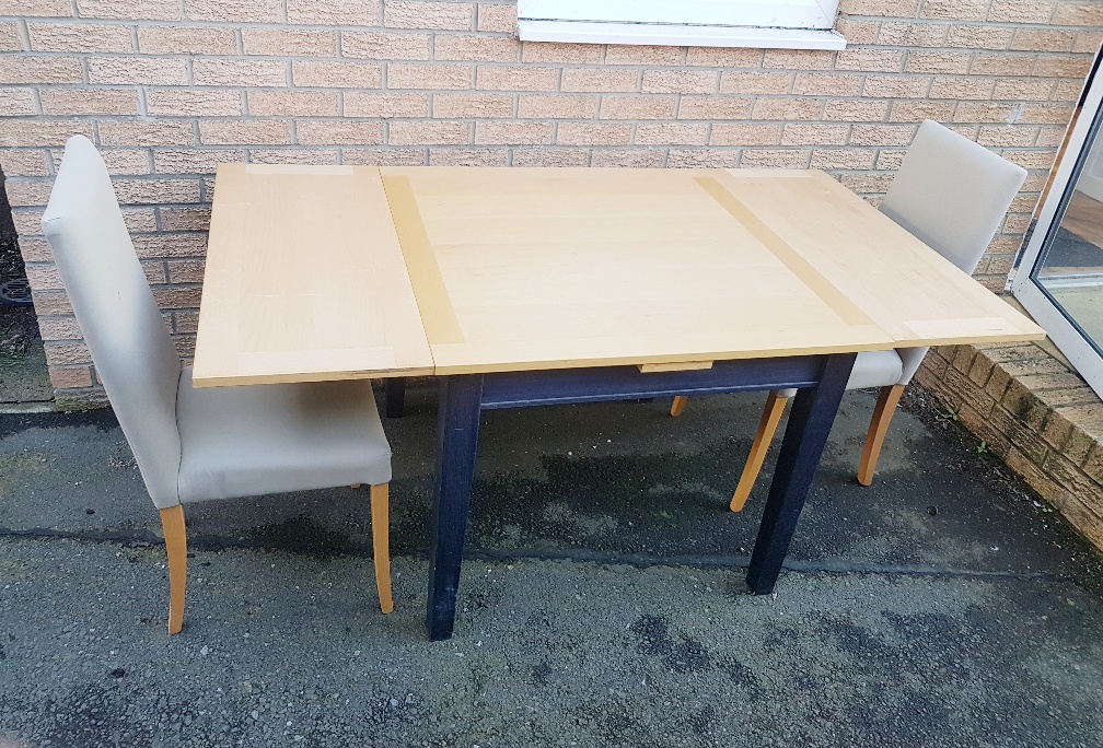 Modern Extending Dining Table with Two Upholstered Chairs