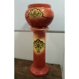 Victorian Art Nouveau Design Pottery Aspidistra Jardiniere on Stand with Painted Decoration