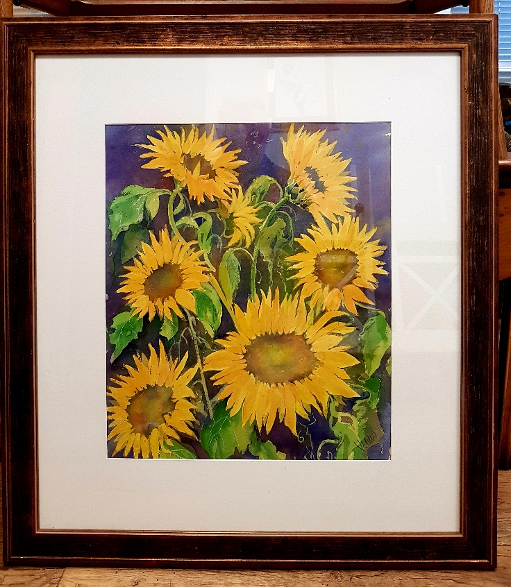 Original Framed and Signed Sunflower Watercolour by renowned Lakeland Artist, Venus Griffiths - Image 2 of 3