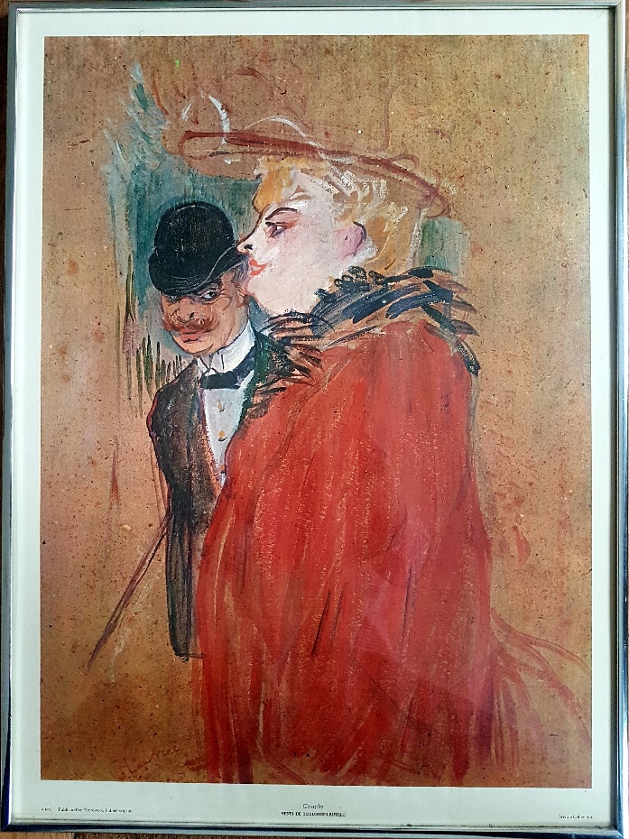 1960s Framed and Glazed Henri De Toulouse Lautrec Lithograph titled "Couple"