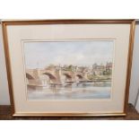 Large Framed and Signed Tom MacDonald Watercolour of the bridge at Corbridge, Northumberland
