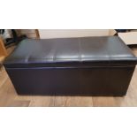 Black Leather Ottoman with Hinged Lid