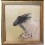 Original Crayon Study of a Sheep by Joanna Carlile, exhibition label to reverse