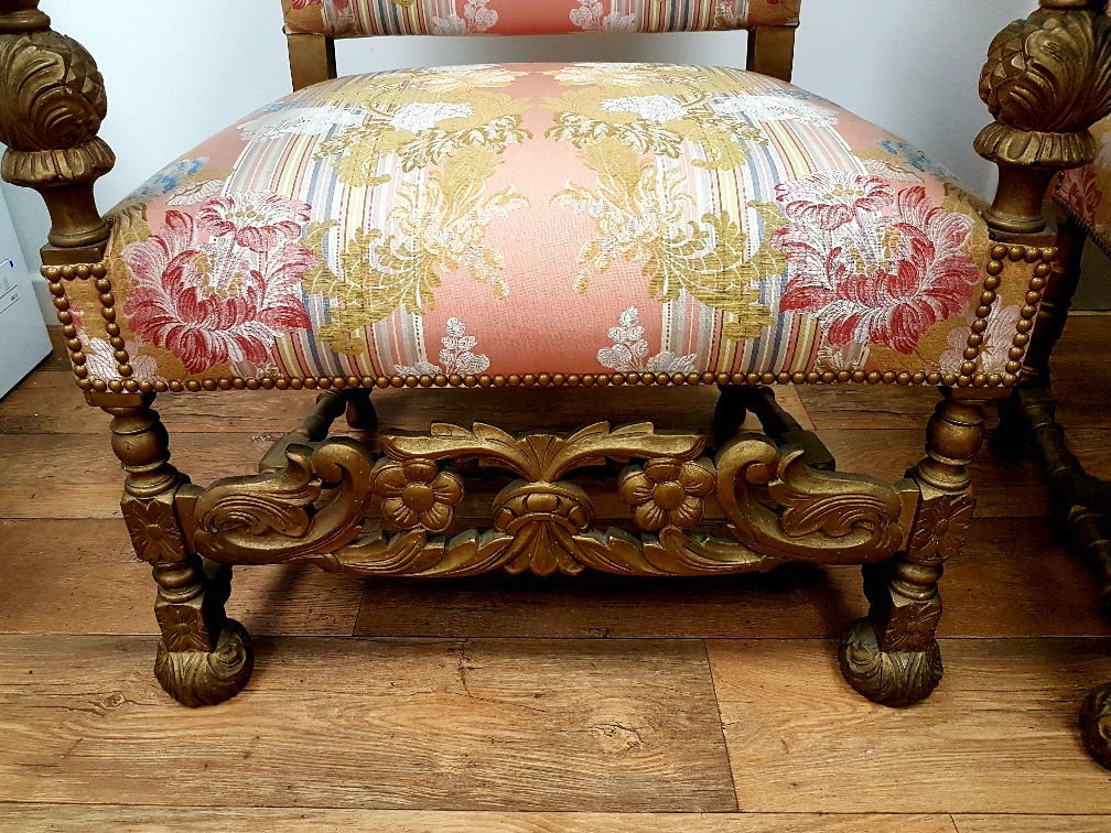 Pair of Excellent Large Continental Walnut Throne Armchairs - Image 2 of 7