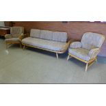 Ercol Beech and Elm Sofa Couch with 2 Matching Armchairs