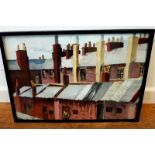 Framed Watercolour of Terraced House Rooftops in Mining Town, unsigned