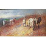 Harry Fidler (1856-1935) Framed Oil Painting on Canvas of Horses Working the Fields