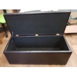Black Leather-Effect Ottoman with Hinged Lid