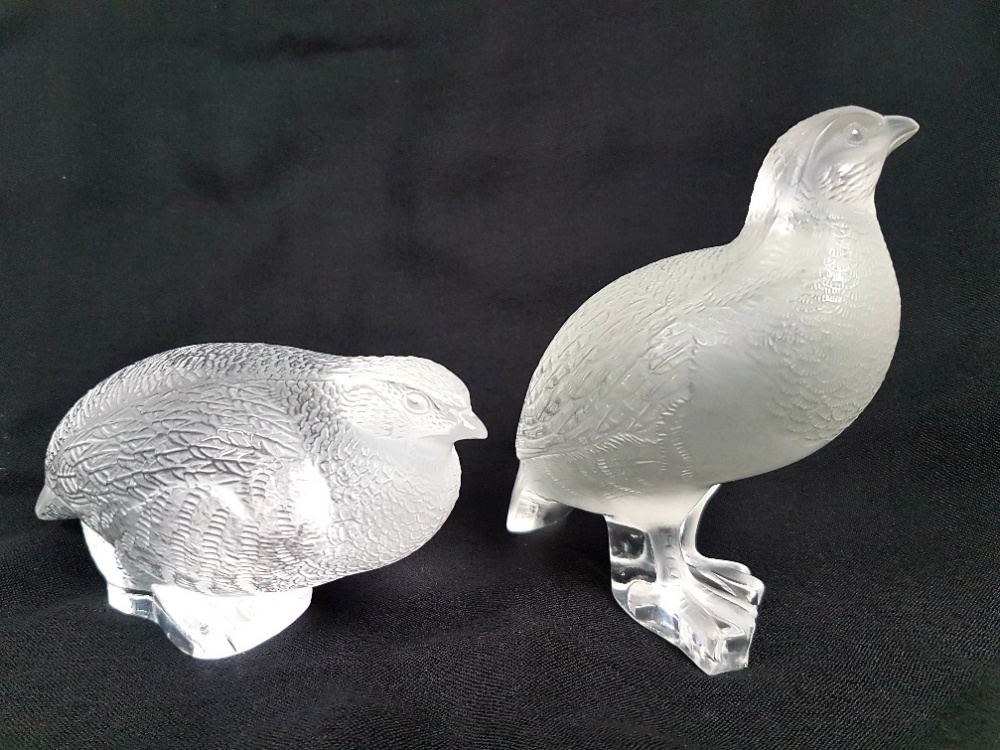 Pair of 1970s Large Lalique Partridge Figures in clear and frosted glass - Image 2 of 4