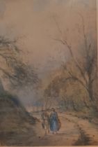 John R Prentice watercolour of figures at Newbattle, near Dalkeith. Framed, glazed and signed.