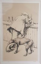 Norman Stansfield Cornish: Signed and Numbered Lithograph of Man at Bar with Dog