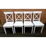 Set of four modern painted white kitchen chairs