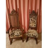 Pair of Renaissance Style Stained King and Queen Throne Chairs from a USA Masonic Lodge