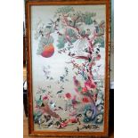 A Large Framed Chinese Embroidered Silk Panel decorated with birds