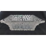 1939 Lalique Square Crystal Rose Design 10407 Dish, etched signature to base