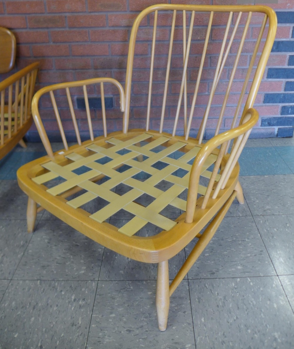 A pair of Ercol Beech and Elm Jubilee Armchairs with fitted cushions - Image 3 of 3