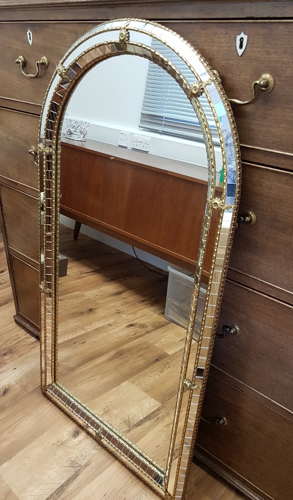 Large Contemporary Gilt Domed Top Mirror with mirror mosaic surround
