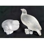 Pair of 1970s Large Lalique Partridge Figures in clear and frosted glass