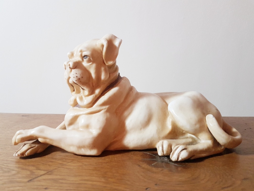 German 19th Century Porcelain Dogue de Bordeaux Figurine by Gerbruder Heubach - Image 2 of 3