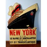 Art Deco French Liner Advertising Board Depicting Cruise Liner with attending Tug Boat