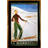 Large framed and glazed reprint of a vintage French ski poster for Le Markstein