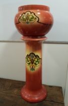 Victorian Jardiniere Stand and Planter with painted Art Nouveau Decoration