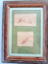 Framed and Glazed Norman Orr sketches of Badger and Hedgehog