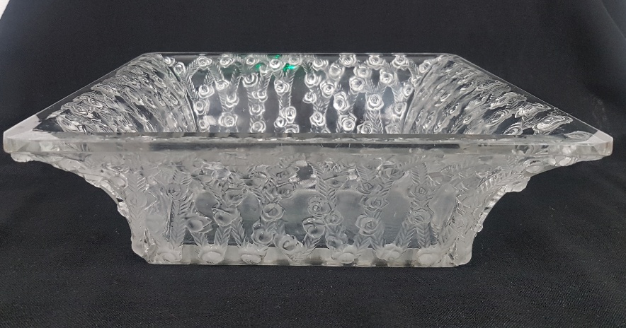 Lalique 1939 Square Crystal Rose Design 10407 Dish, etched signature to base - Image 2 of 7