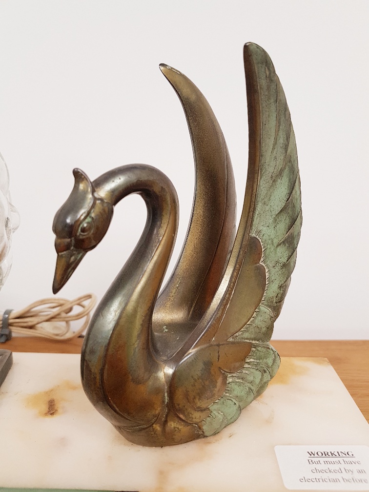 1940 French Art Deco Swan Table Lamp with a pair of Swan Figurines - Image 2 of 4