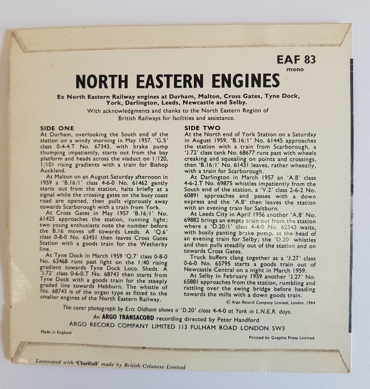 North Eastern Engines Sounds Vinyl Record and Four NER and LNER Stamped Fountain Pen Nibs - Image 2 of 3