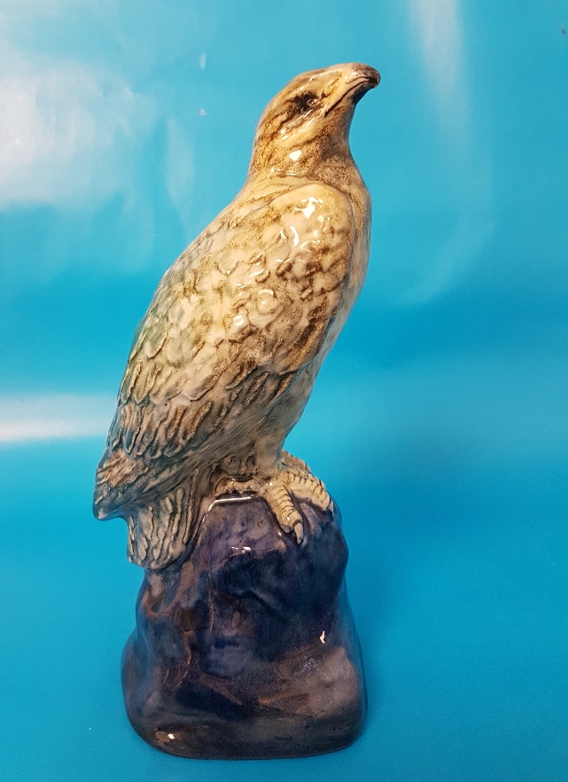 Rare 1930 Shelley Ceramic Eagle Figurine on Blue Rock, 8 inches in height