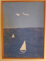 Jonathan Charles Beattie Original Painted Canvas of White Yacht at Sea
