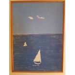 Jonathan Charles Beattie Original Painted Canvas of White Yacht at Sea